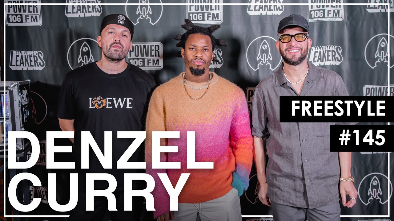 Denzel Curry between the L.A. Leakers hosts on the official Power 106 session cover.