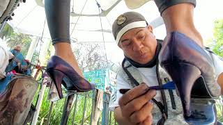  Fire On Blue High Heels Street Shoe Shine Asmr By Francisco In Mexico City 