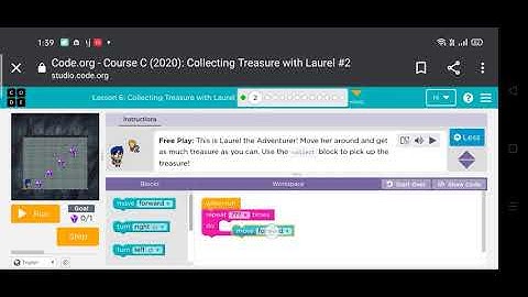 Code.org Course C lesson 6 Collecting Treasure with Laurel