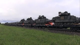 Грузовой поезд с военной техникой / Freight train loaded with military technics