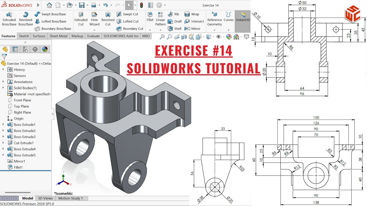 SolidWorks 3D Modeling Tutorial – Exercise 14 | Step-by-Step Guide ...