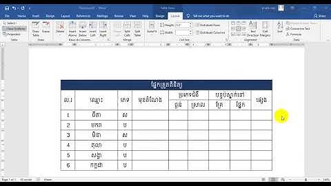 មេរៀនទី៣ បំបែក​ បង្រួមប្រអប់ក្នុងតារាង​ Microsoft Words Table Tools