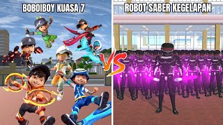 EXPERIMEN BOBOIBOY KUASA 7 VS 100 PASUKAN ROBOT SABER KEGELAPAN!! - SAKURA SCHOOL