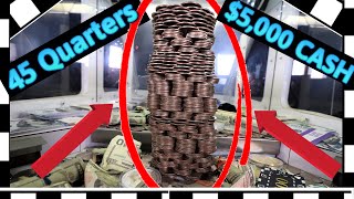 🟡I have 45 Quarters to Knock Down this Tower of Cash and Win $5000! High Risk Coin Pusher