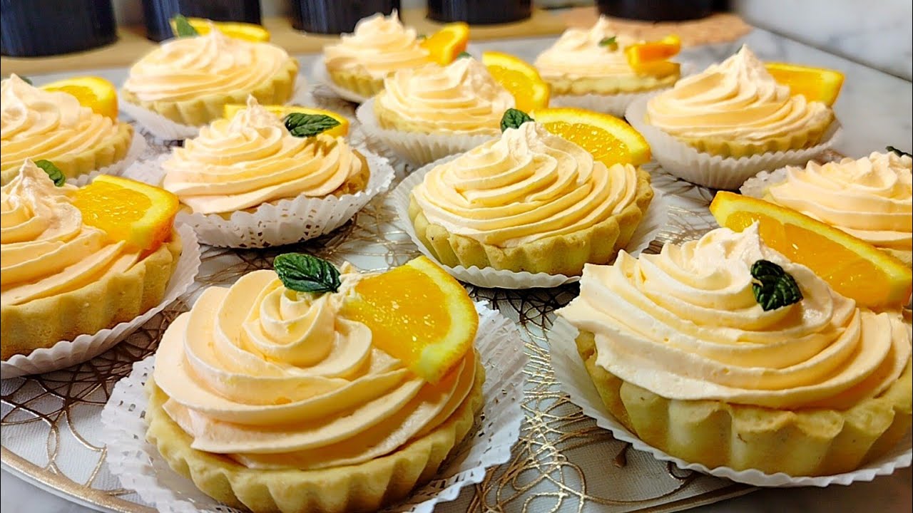 تارتولات بموس البرتقال🍊بعجينة الثلث ملاعق بدون بيض❌ تجي مقرمشة و بنينة و بموس البرتقال خفيفة و منعشة