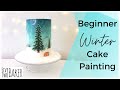 Beginner Cake Painting Tutorial ⎜Winter Christmas Scene Cake ⎜How to Paint on Cake