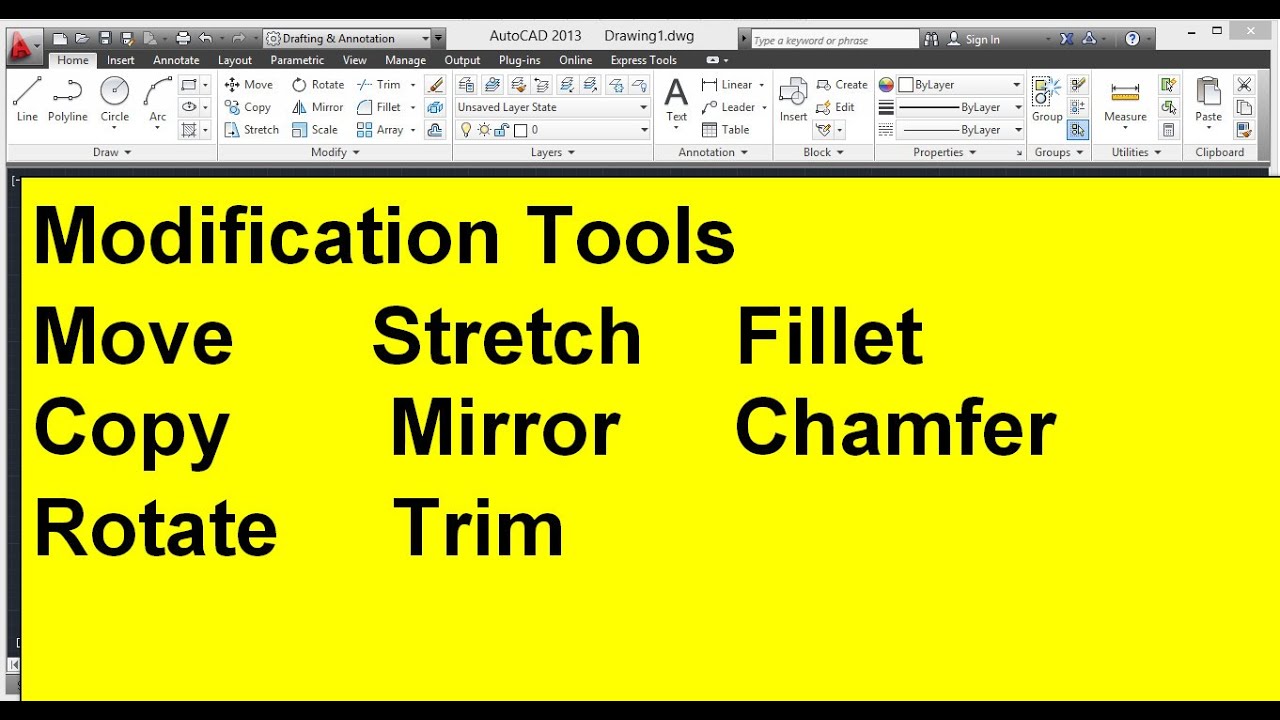 Modifying Tools In Autocad Modify Tools in AutoCAD - YouTube