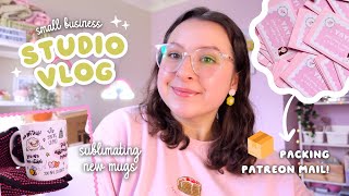 SMALL BUSINESS STUDIO VLOG 🌸 packing orders & patreon mail, sublimating mugs & my craft market plans