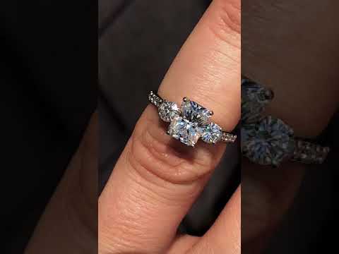 Emerald & Round Three-Stone Style Moissanite Engagement Ring ring video