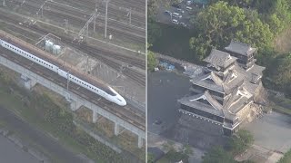 熊本城の石垣が崩壊 新幹線脱線、熊本で震度７