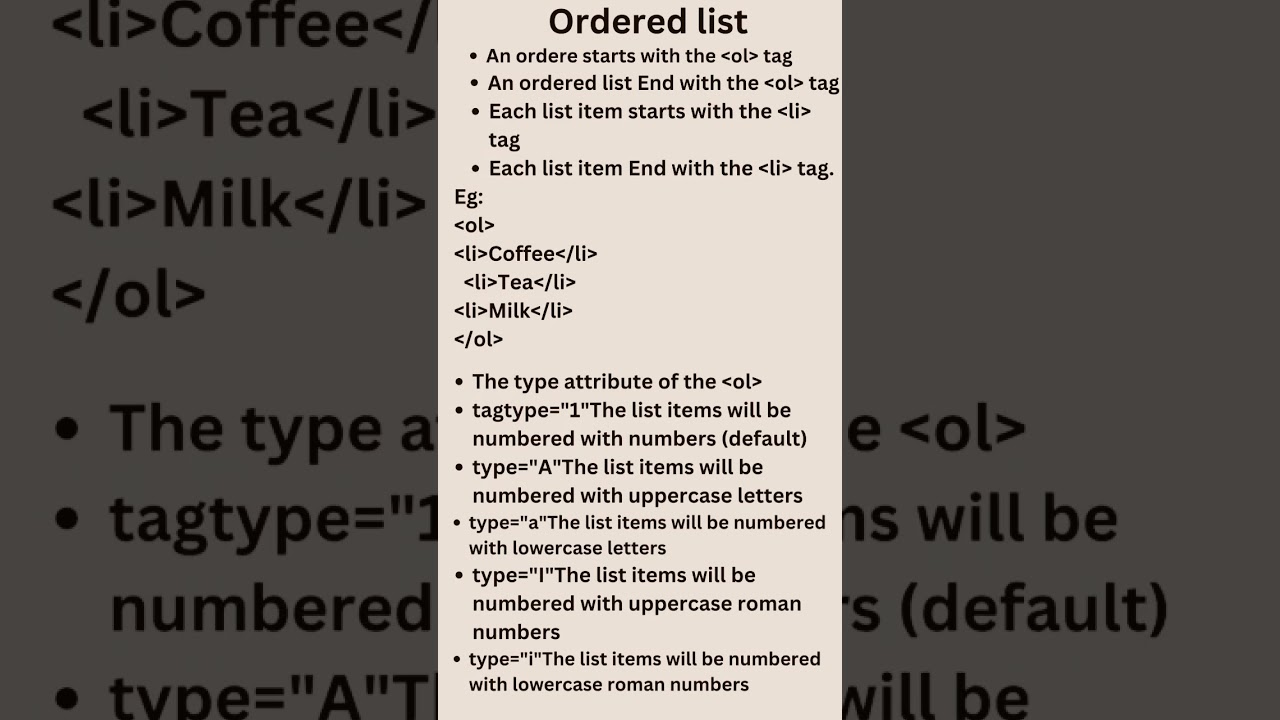 Ordered list | advanced web designing hsc | ordered list attributes in html | html | class 12