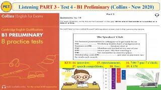 B1 Preliminary - Collins - Listening Part 3 Test 4 (2020 + Transcript + Key)