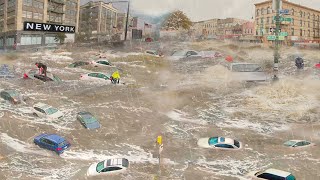 New York City become a vast ocean! Brooklyn major flooding turn roads to rivers