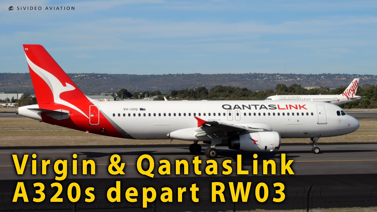 Virgin Australia Regional Airlines (VH-VNB) & QantasLink (VH-UVQ) depart RW03 at Perth Airport.