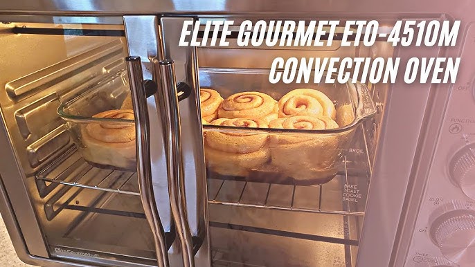 Elite Gourmet ETO4510B French Door 47.5Qt, 18-Slice Convection Oven  4-Control Knobs, Bake Broil Toast Rotisserie Keep Warm, Includes 2 x 14  Pizza