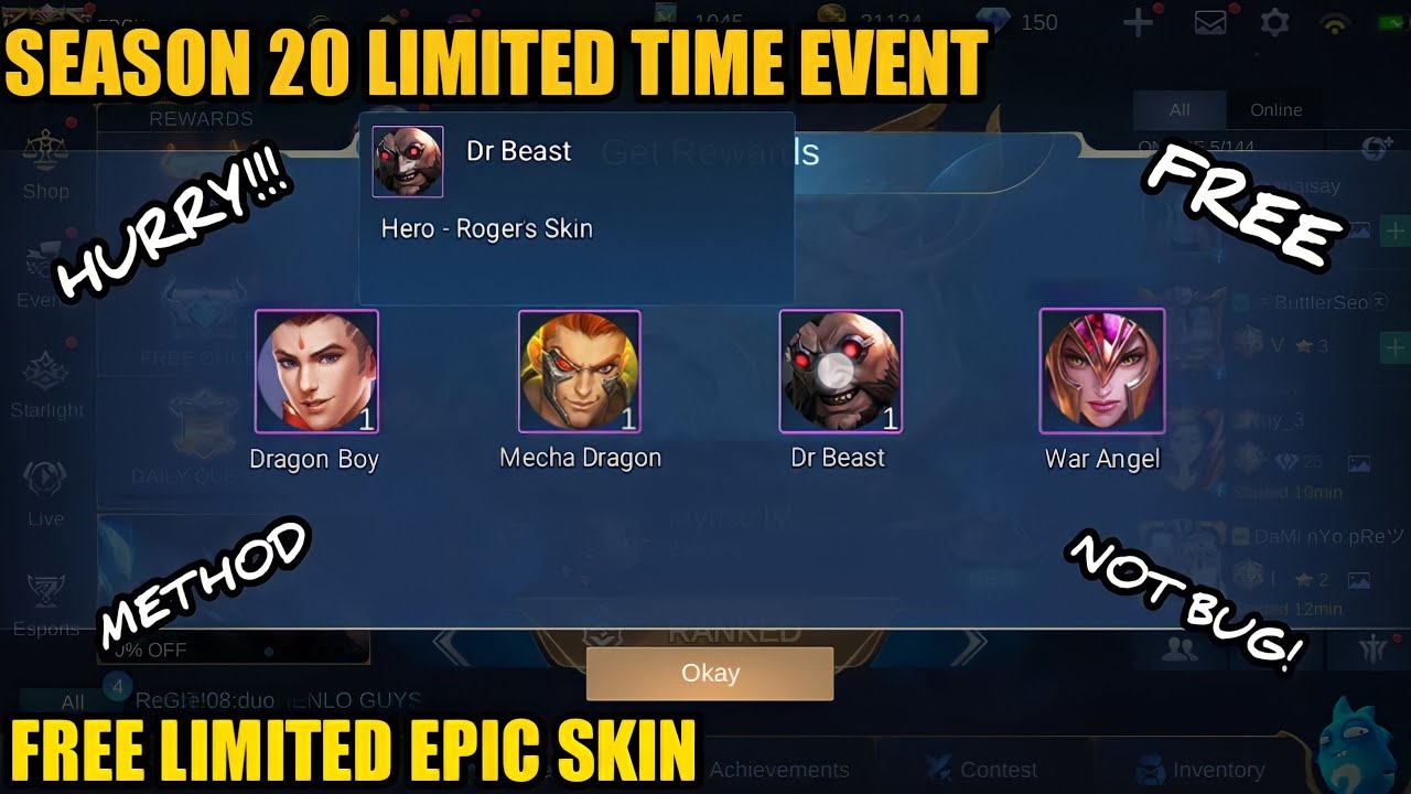 NEW FREE PERMANENT EPIC SKIN MOBILE LEGENDS LIMITED TIME EVENT NO NEED