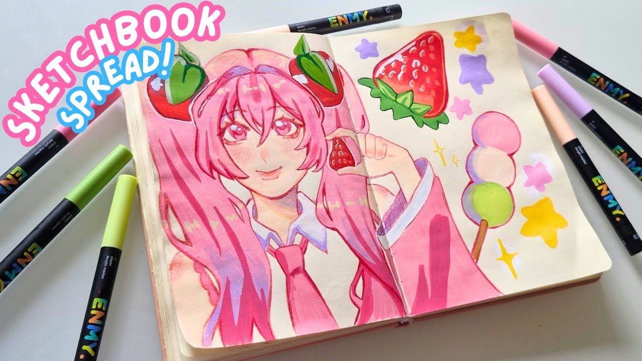 ⋆.˚ Fill a sketchbook spread with me ₊˚⊹🍡 ft. ENMY acrylic markers ...