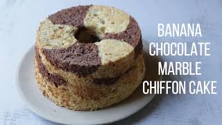 Soft and fluffy banana chocolate marble chiffon cake