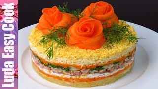 Любимый Салат МИМОЗА на Праздник РОЗЫ из МОРКОВИ Рецепт На Новый Год 2023 Люда Изи Кук Salad Mimosa