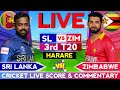 🔴LIVE - Sri Lanka vs Zimbabwe 3rd T20 Live | Cricket Live Score &amp; Commentary | Zim vs Sl T20 Live