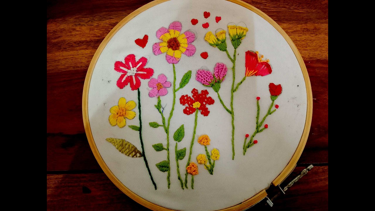 Beautiful  Hand  Embroidered  Flower and Leaves