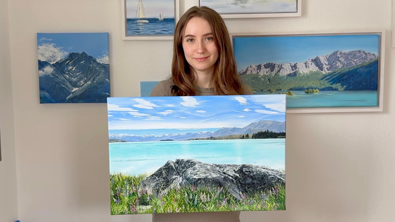 Relaxing Oil Painting Process: Lake Tekapo Landscape, New Zealand, Mountains & Lake 4K