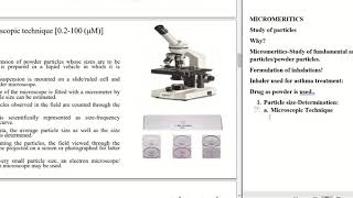 Micromeritics-Determination of Particle Size and Particle size distribution