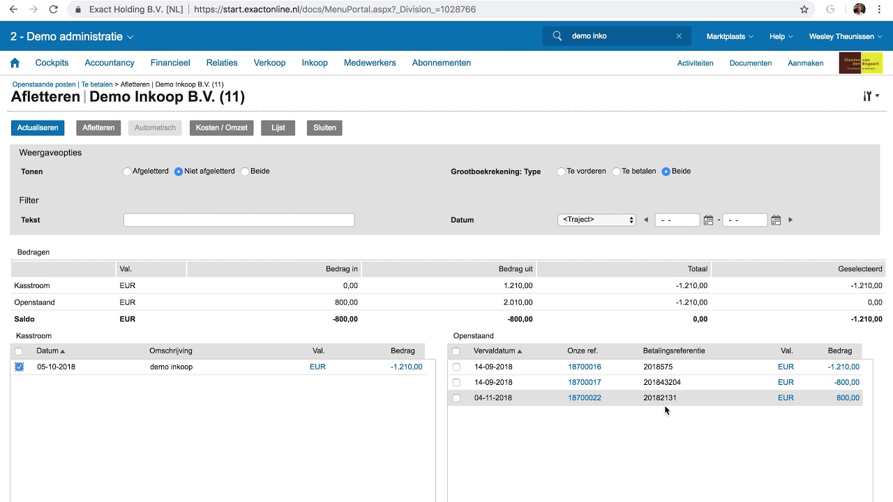 Exact Online Afletteren Openstaande Posten - Youtube