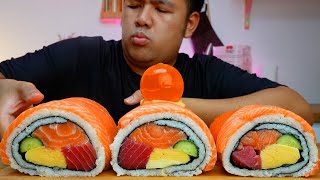 Giant king salmon sushi ASMR eating mukbang