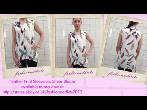 fashionaddicts2012 - Feather Print Sleeveless Sheer Blouse