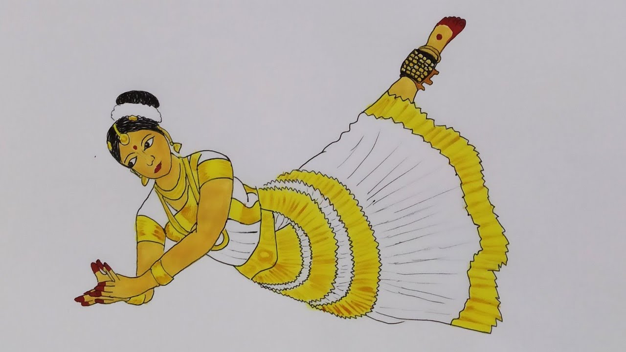 Mohiniyattam | How to draw classical dancer girl | Quick painting ...