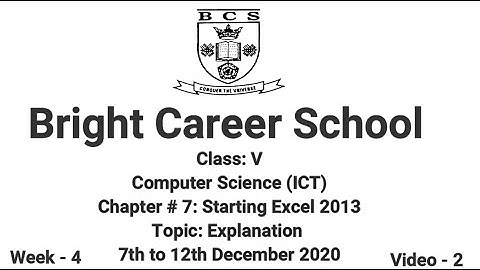 ICT Chapter # 7: Starting Excel 2013Topic: Explanation 7th to 12th December 2020