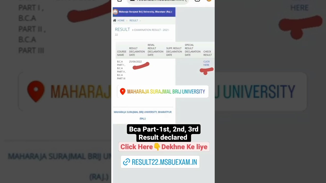 MSBU UG Bca Result Declared 2022 || Maharaja Surajmal University Result Ba,Bsc,Bcom,Bca 