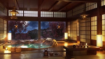 Japanese Onsen - Water Sounds with Piano, Flute and Koto Music for Sleep, Meditation, Study