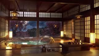 Japanese Onsen - Water Sounds with Piano, Flute and Koto Music for Sleep, Meditation, Study