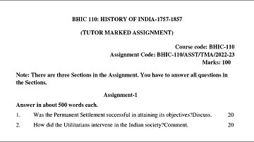 BHIC 110 IGNOU SOLVED ASSIGNMENT 2022 2023 | ENGLISH HISTORY OF INDIA 1757 1857  JULY 2022 JAN 2023
