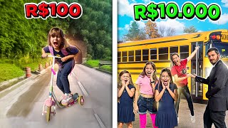 INDO para ESCOLA com R$100, R$1000 ou R$10000 - Desafio ( compilação )