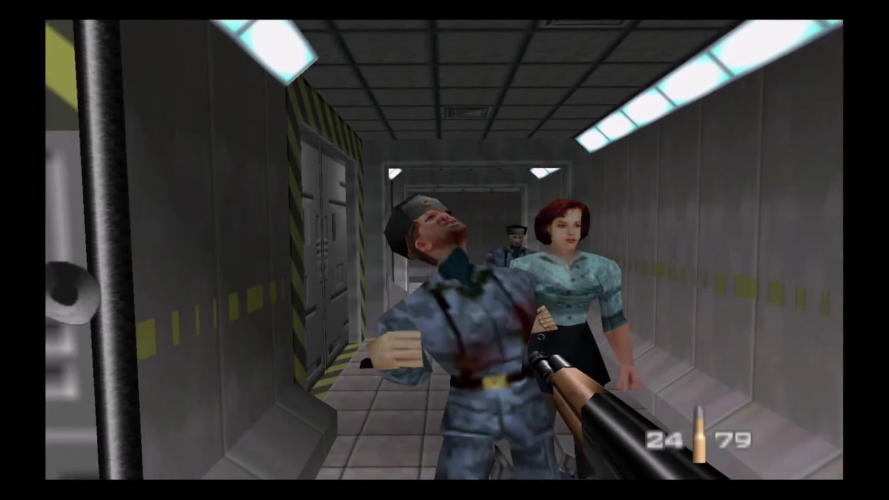 In GoldenEye 007 on the N64, there is a level where Bond needs to retrieve  a video tape from a bunker. The video tape is a VHS copy of GoldenEye, the  movie