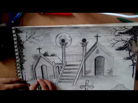 How to Draw a Graveyard Step by Step  YouTube