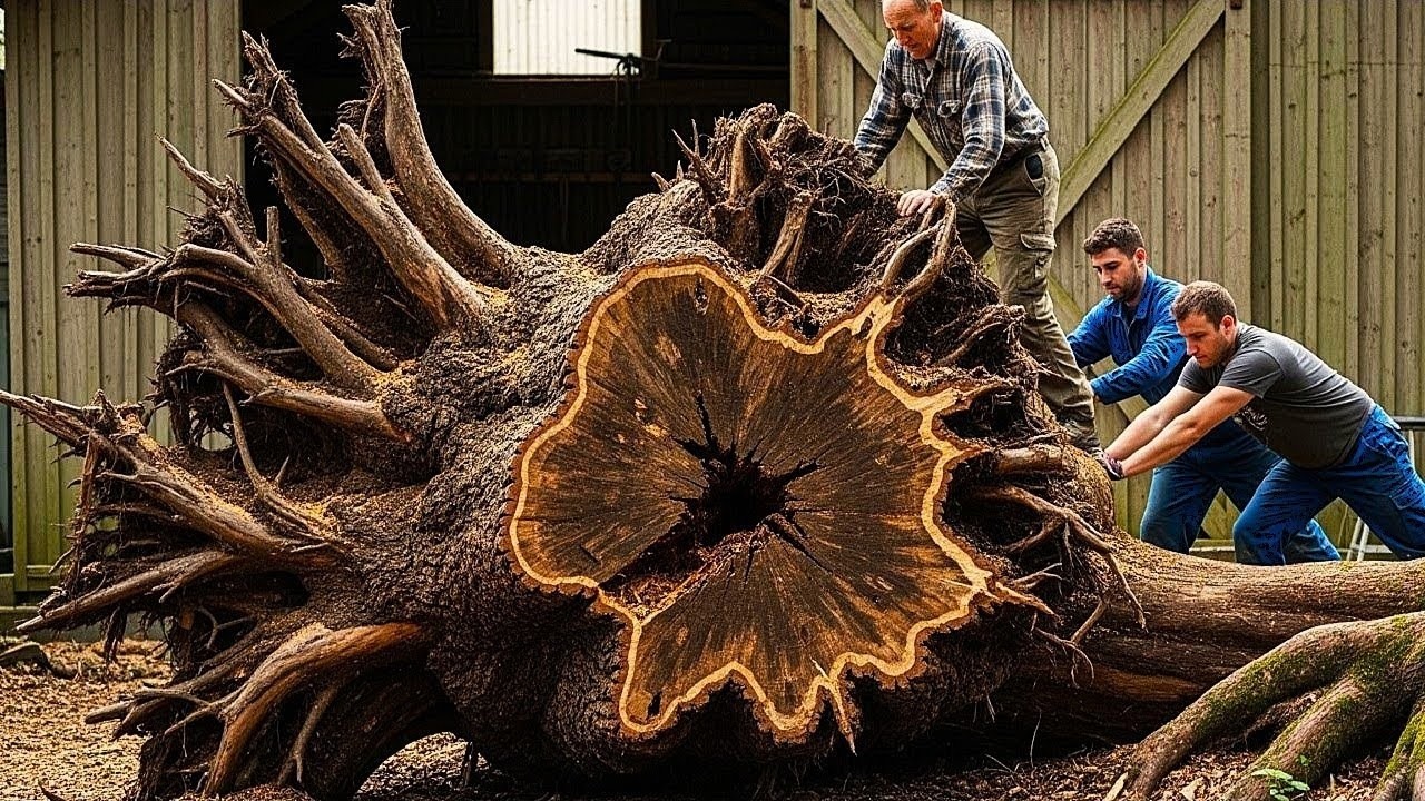 It Was Amazing To See This Team Working With A Giant Tree Trunk – A Masterpiece Never Seen Before.