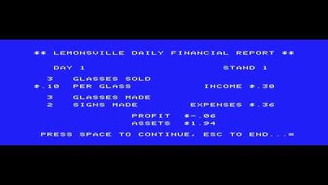 Lemonade Stand (Apple II) - Vizzed.com GamePlay