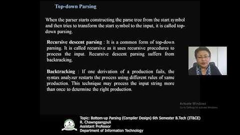 Bottom-Up Parsing (Compiler Design & System Software)- 6th Sem, B.Tech (IT & CE)