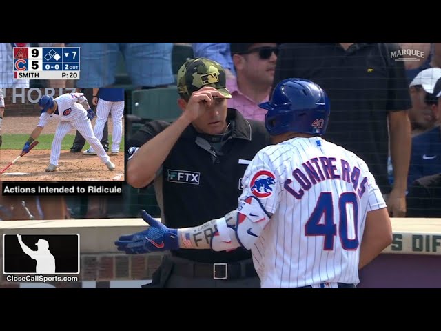 WATCH: Willson Contreras draws multiple lines on field, slams bat