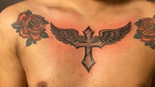 Cross with wings tattoo timelapse