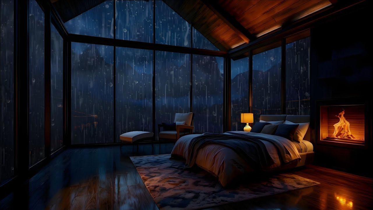 Warm Cabin Atmosphere with Rain & Fireplace Sounds for Ultimate Concentration