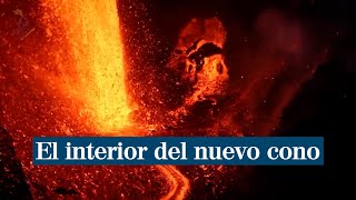 Así es el interior del nuevo cono formado en el volcán de La Palma