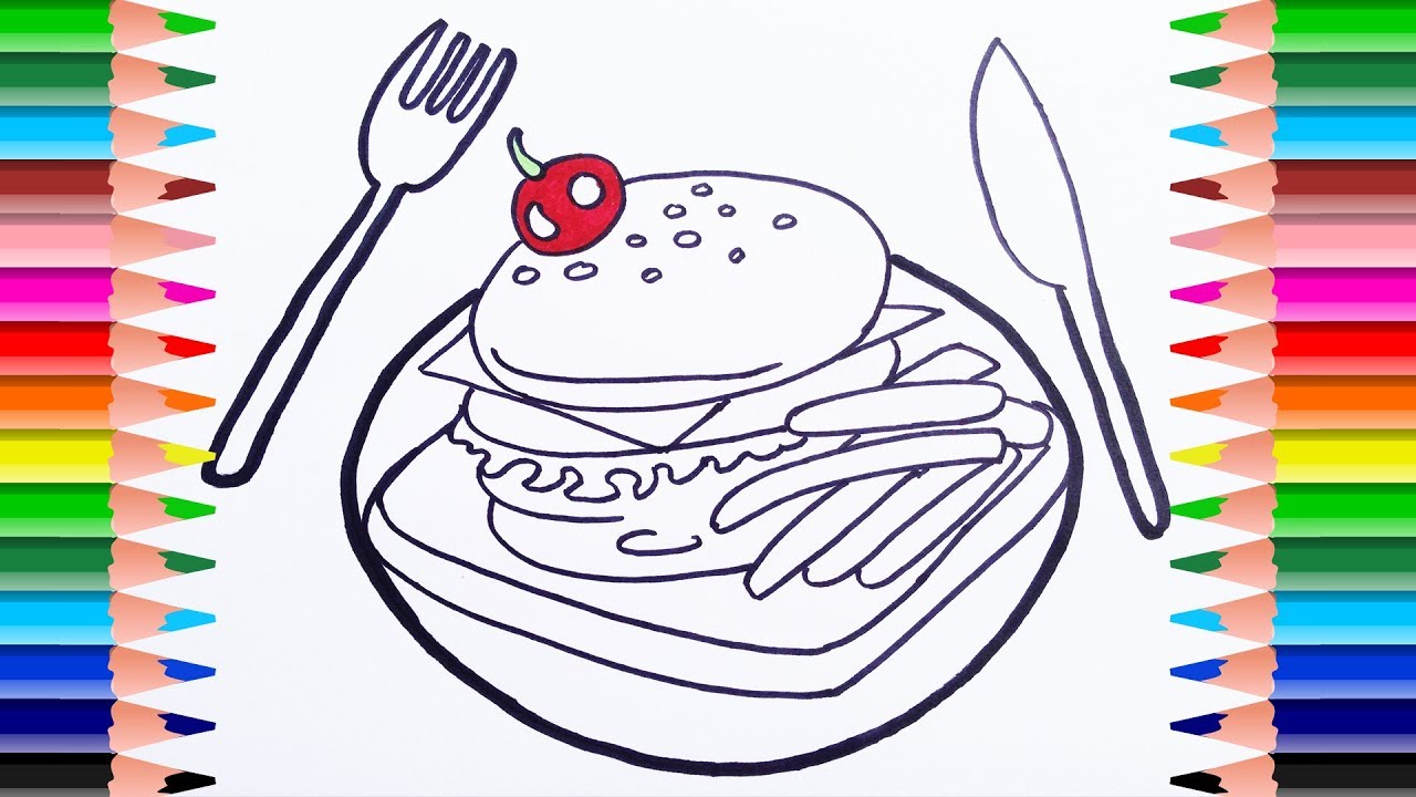 Download Food Coloring Page.How to Draw Breakfast food, Hamburger ...