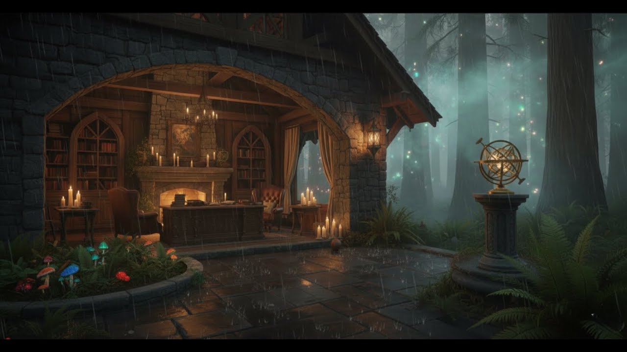 Does this place even exist? Sleeping by the fire in a foggy stone library