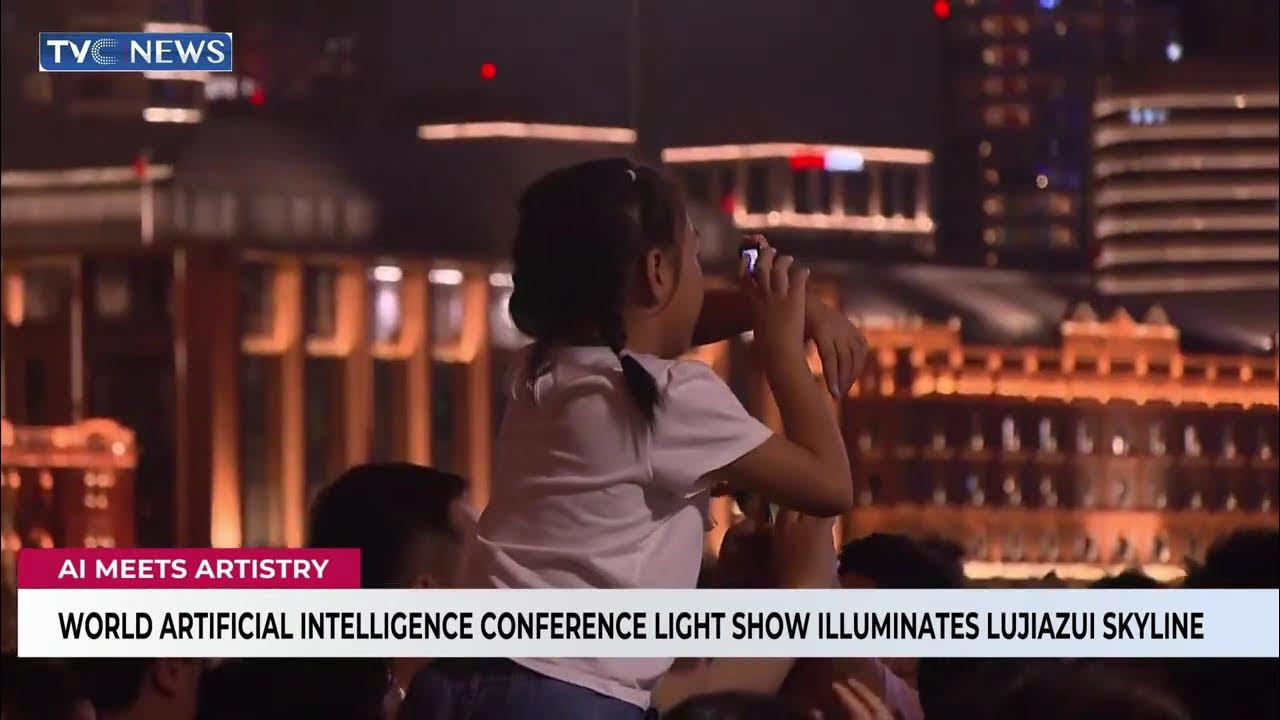 World Artificial Intelligence Conference Light Show Illuminates Lujiazui Skyline