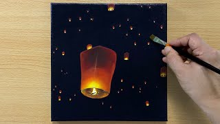 How to Draw Sky Lantern / Acrylic painting for beginners / 쉬운 아크릴화